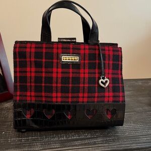 Brighton Red and Black Plaid Satchel with Heart Charm